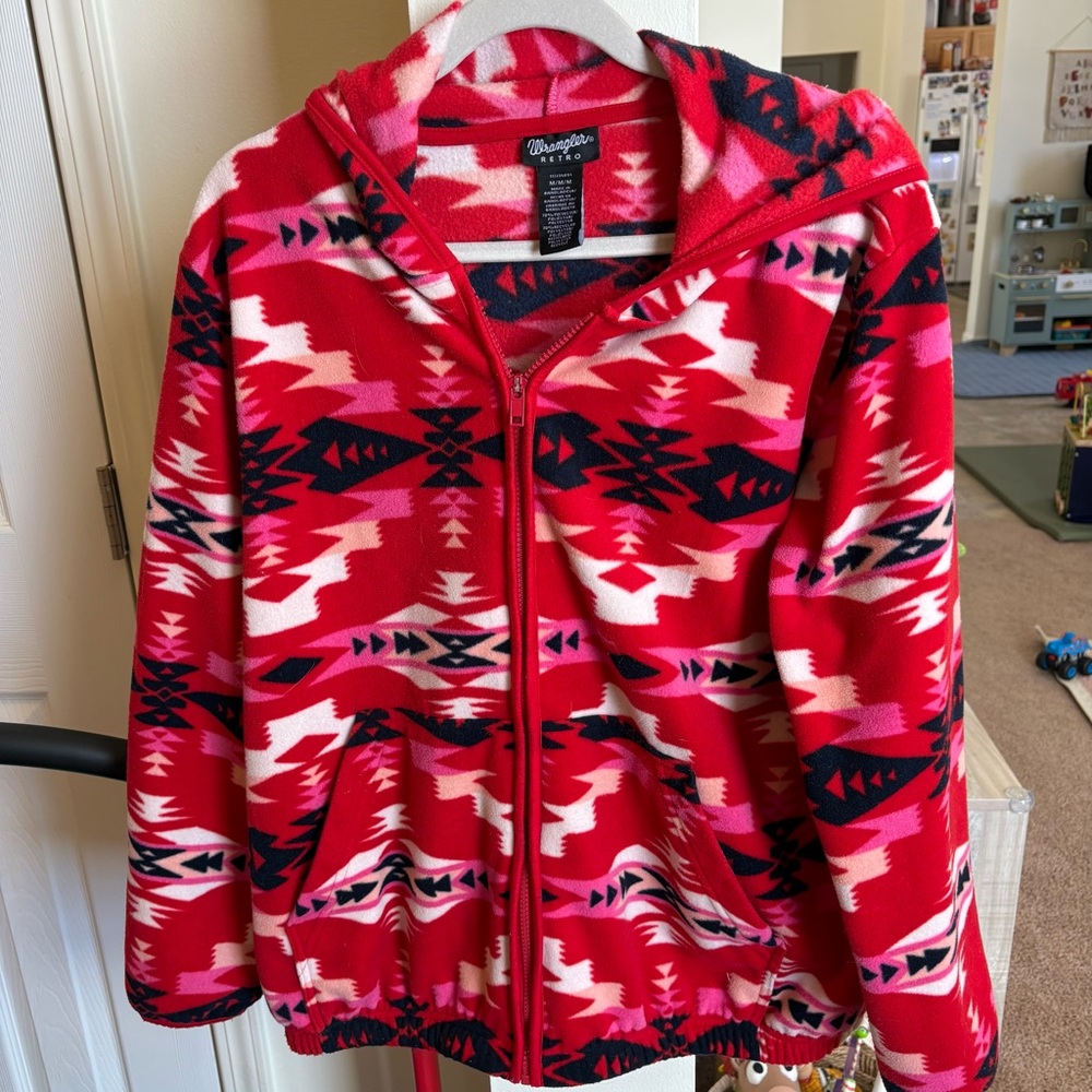 Wrangler Retro Red Aztec Fleece Hoodie Medium Men’s